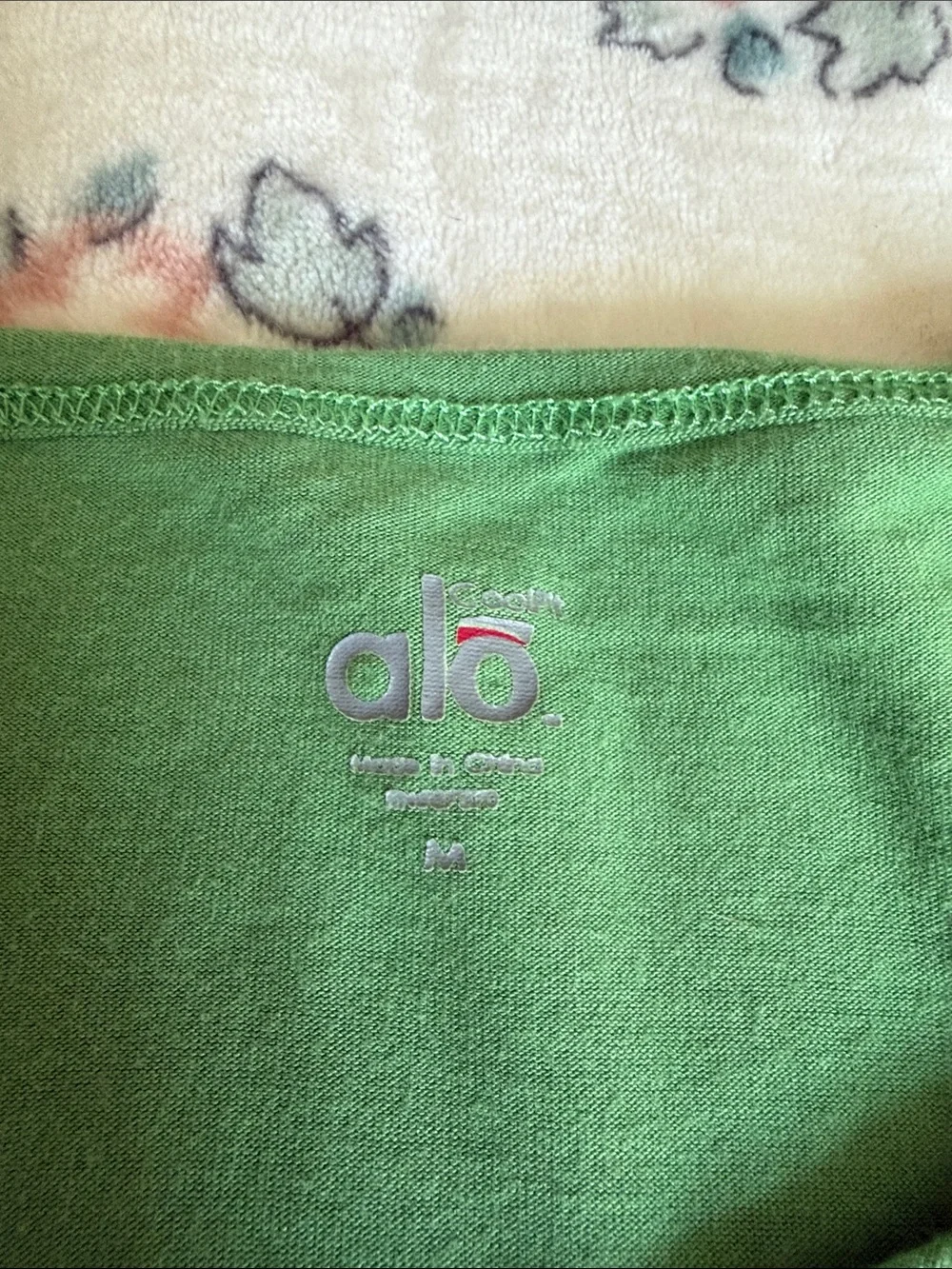 Vintage ALO Yoga Green Short Sleeve Tee with Bird and Cage Graphic